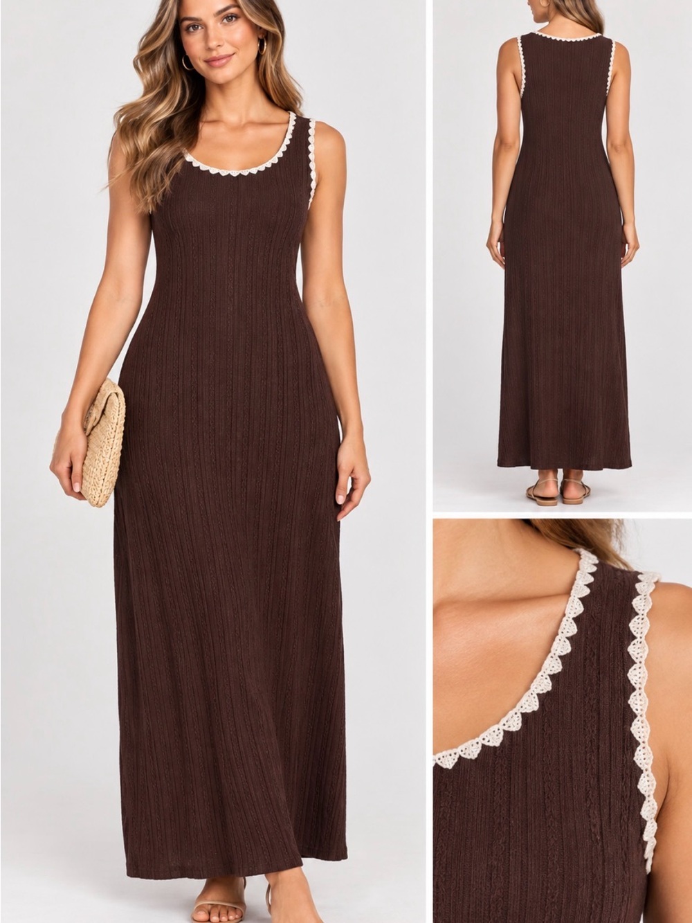 Good Luck Gem NWT Chocolate Brown Ribbed Knit Maxi Dress Size L